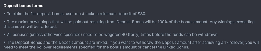 BC.Game's deposit bonus terms