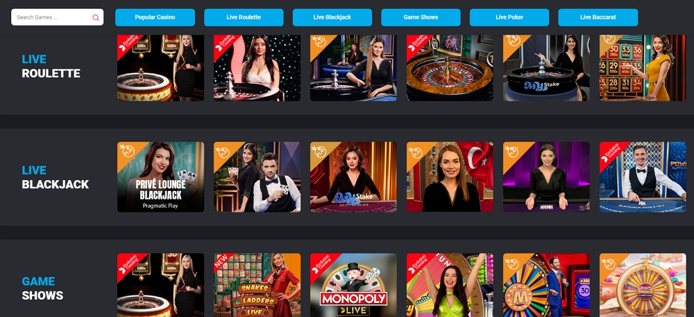 MyStake live casino games