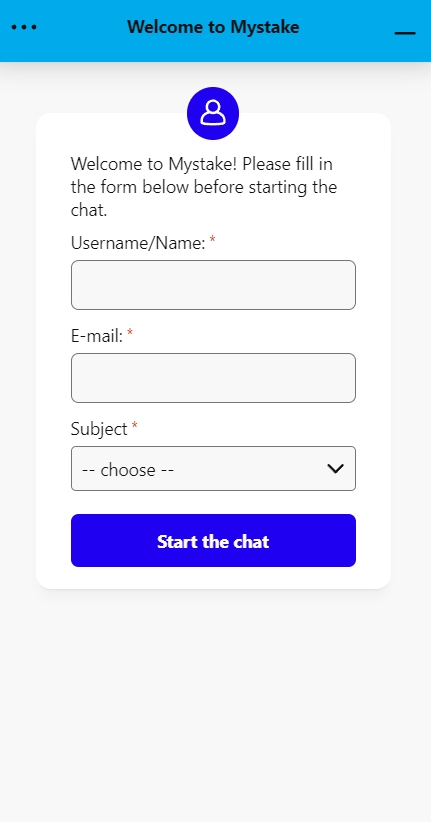 MyStake requires to fill out some personal data before accessing live chat