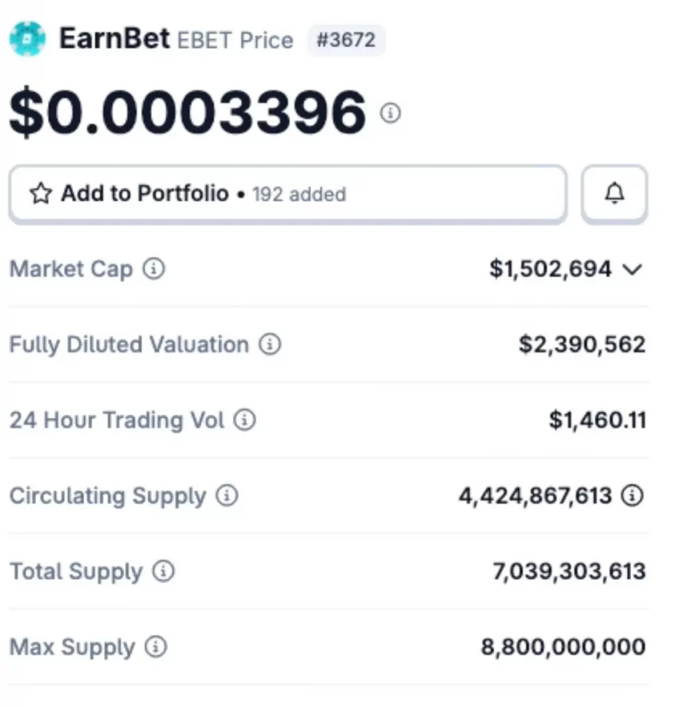 earnbet token price