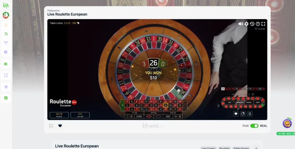 Live roulette at Wild.io casino