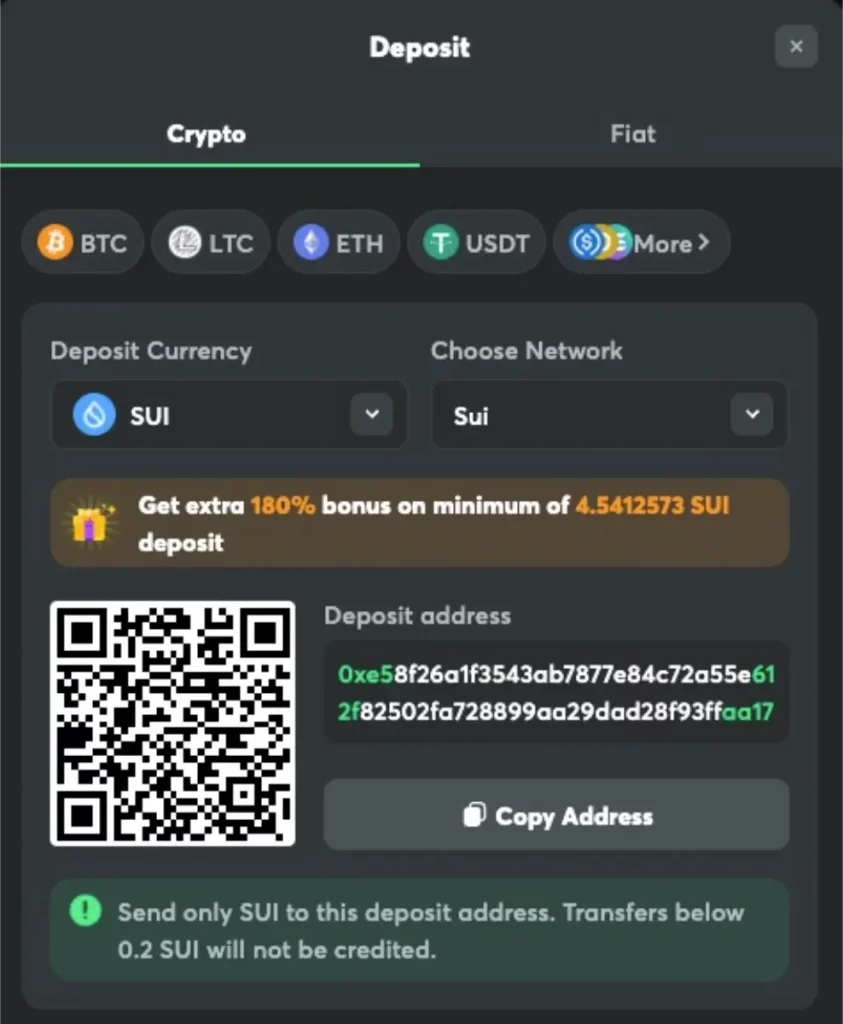 How to deposit Sui in a crypto casino