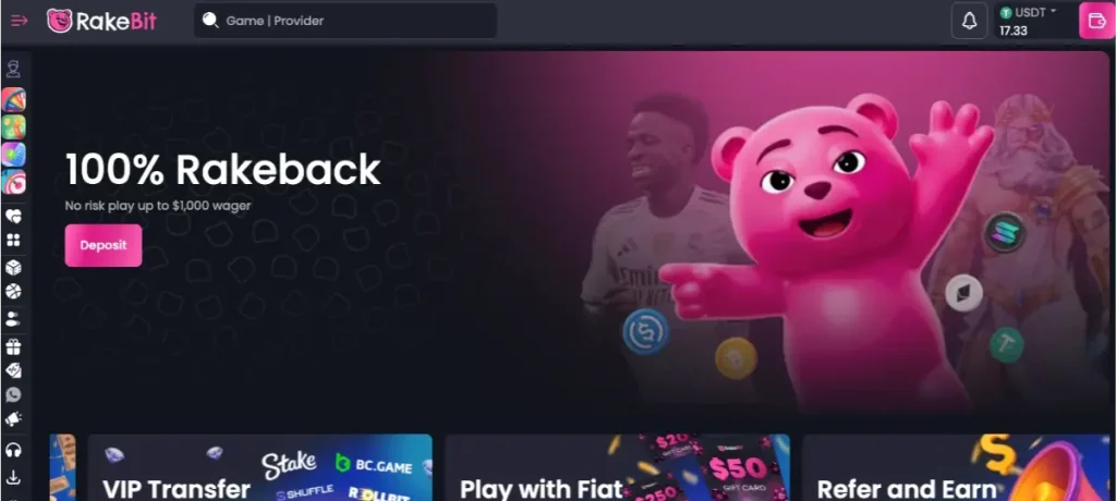 rakebit 100% rakeback on first $1,000 wagered