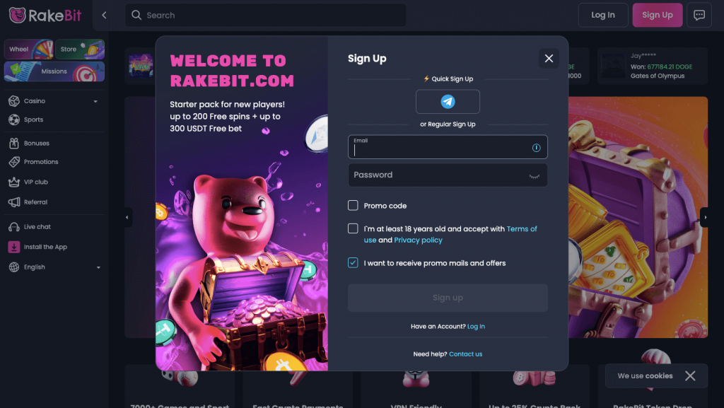 rakebit sign up