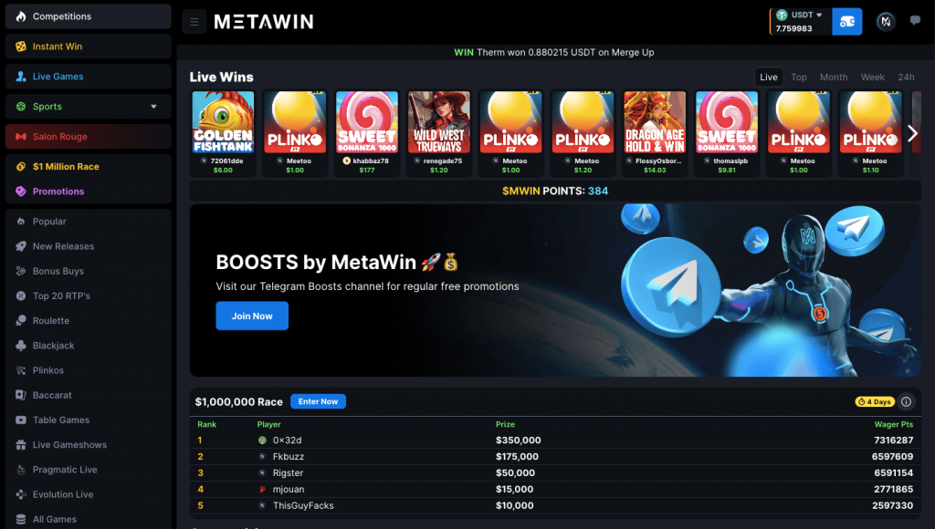 metawin bitcoin caisno with instant withdrawal