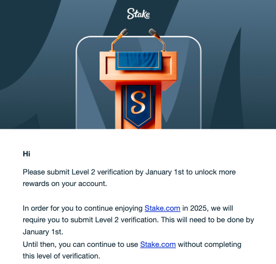 stake level 2 verification email