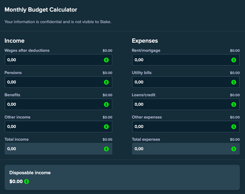 stake budget calculator