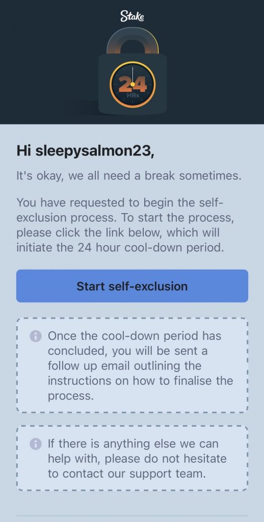 stake self exclusion email