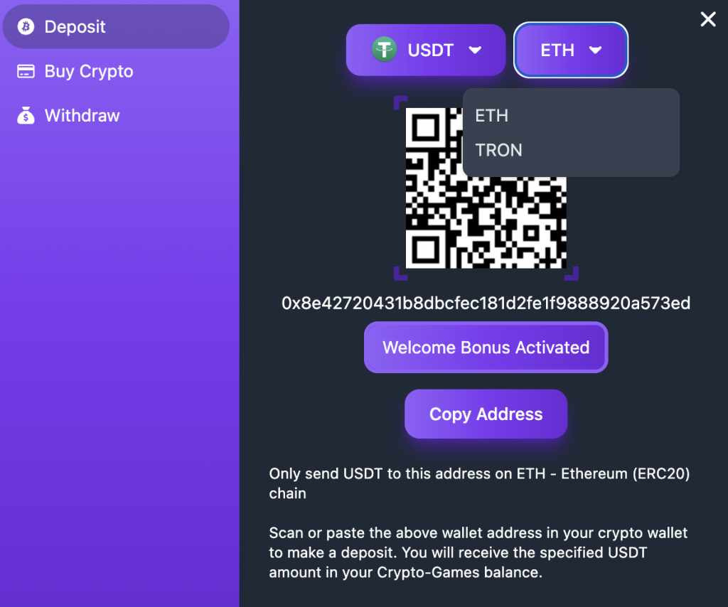 crypto-games tether deposit networks