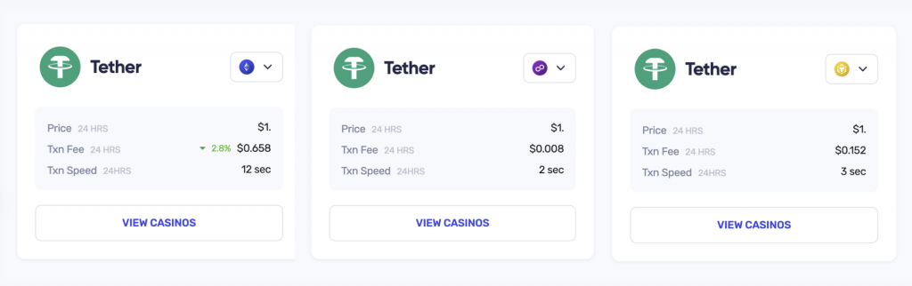 tether speed and fees on different networks