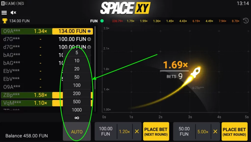 automated gameplay space xy crash game