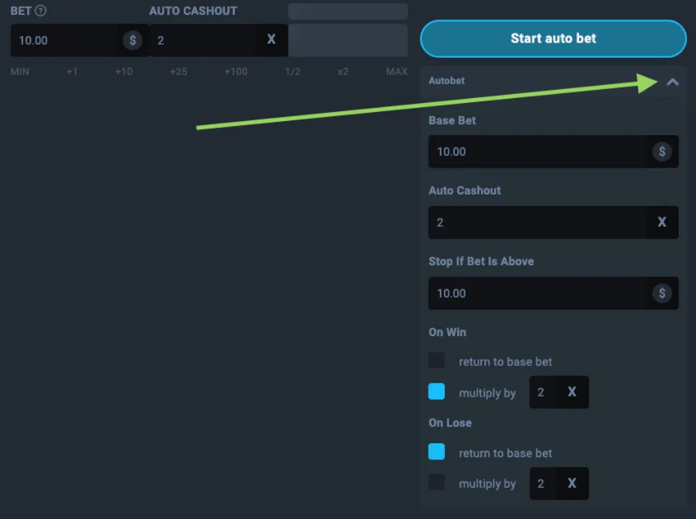 autoplay betting settings thunder crash