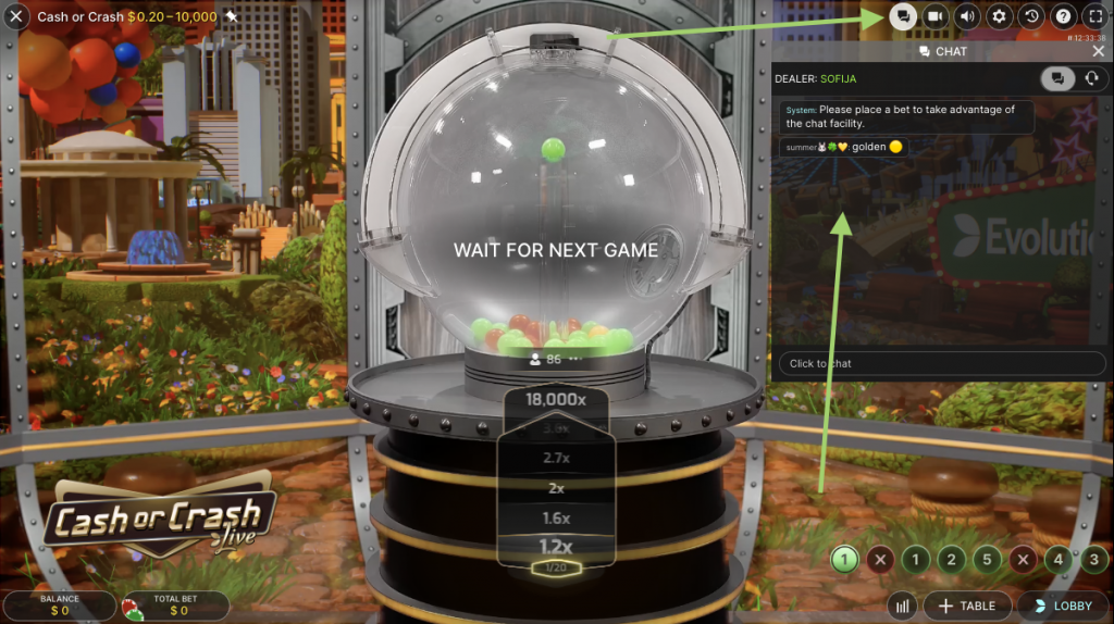 chatroom in main game view
