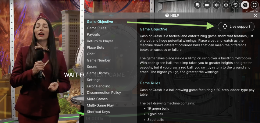 in game live support cash or crash