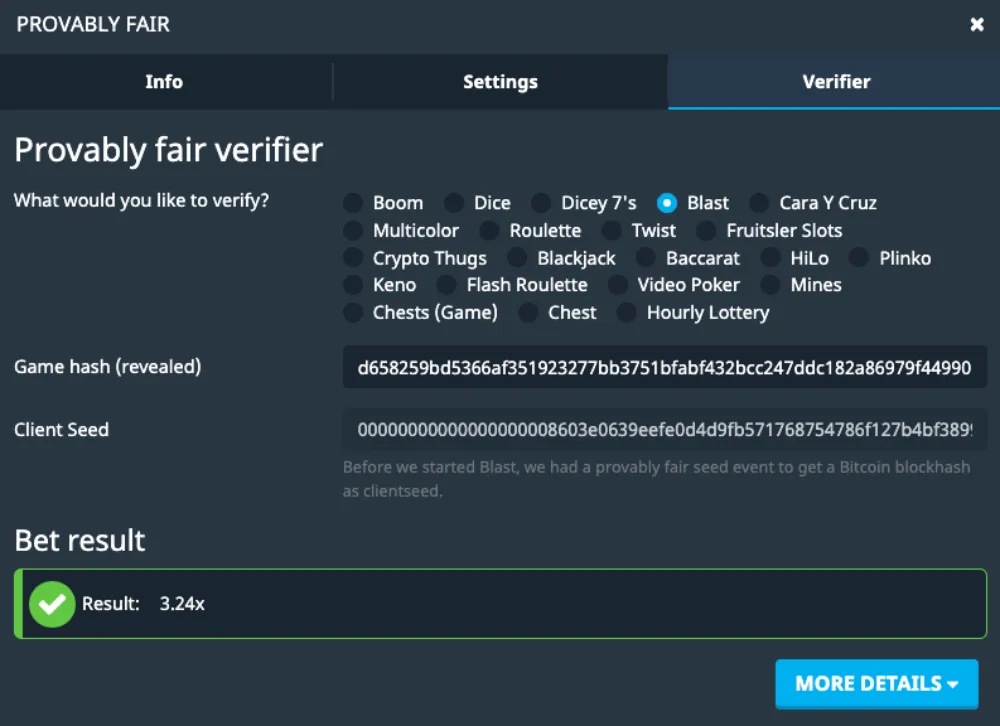 checking the fairness in blast by bitsler