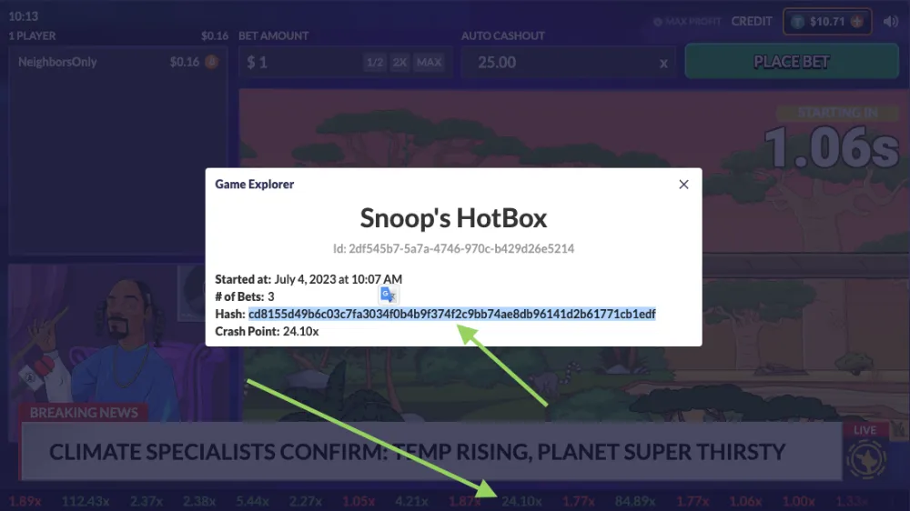 checking fairness in snoops hotbox game