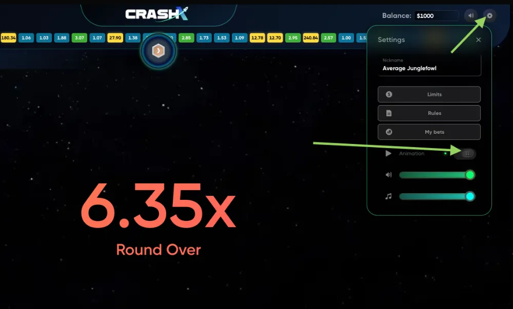 crash x turn off the animations