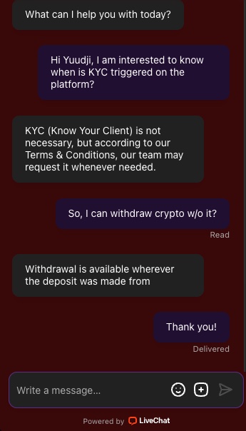 ybets live chat