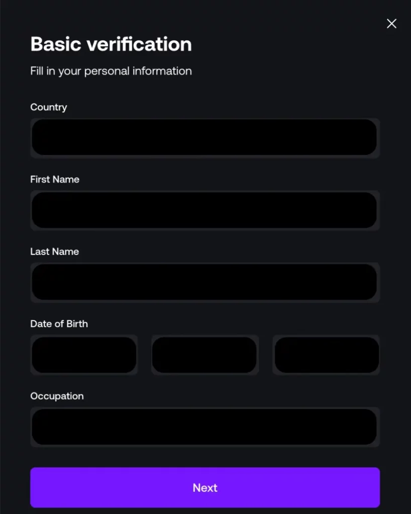 Shuffle KYC level 1 - basic verification