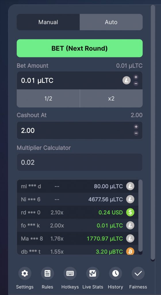 manual bet interface bitstarz crash