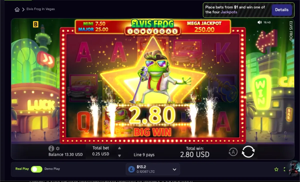 Elvis Frog in Vegas Slot Immerion