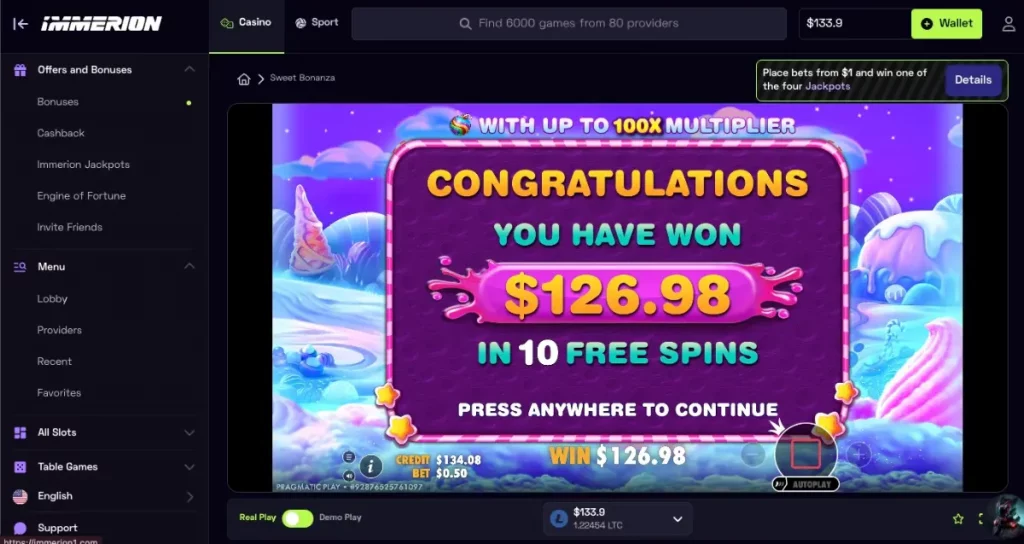 Immerion Sweet Bonanza Big Win