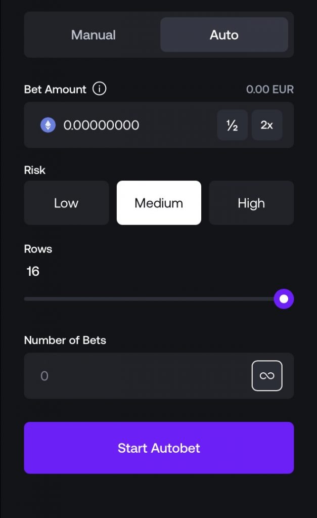 auto betting mode in shuffle plinko