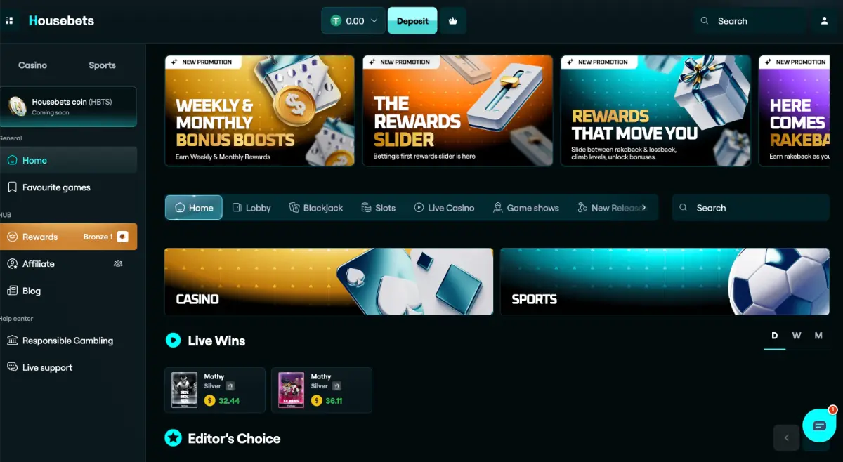 Housebets homepage