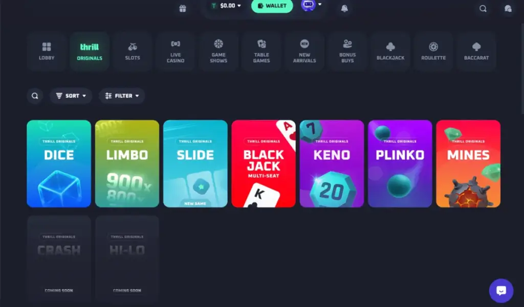 thrill casino original games