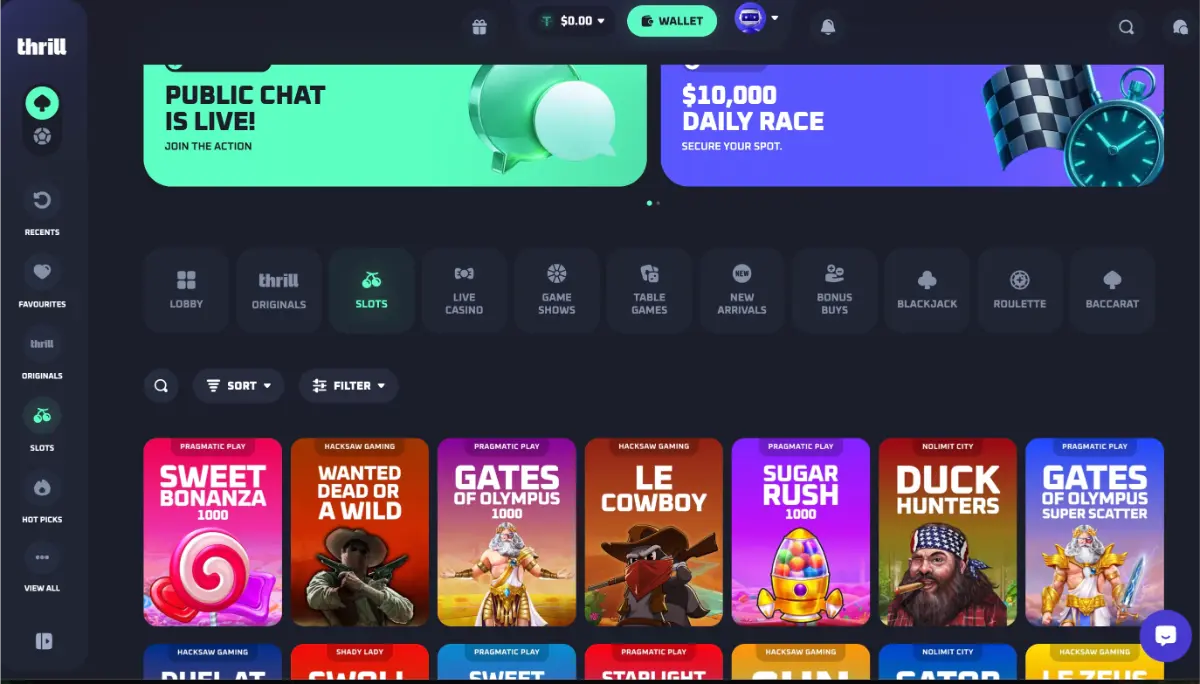 thrill casino interface 2026