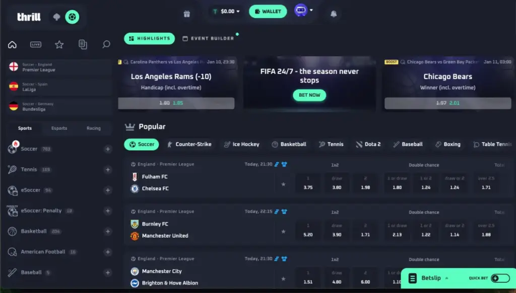 thrill casino interface 2026
