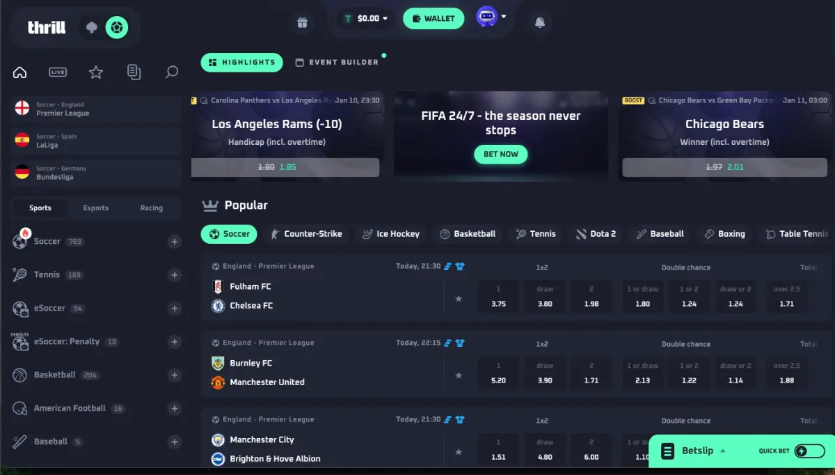 thrill casino interface 2026