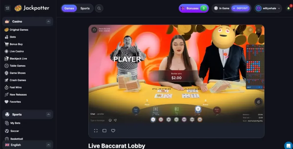 jackpotter live casino