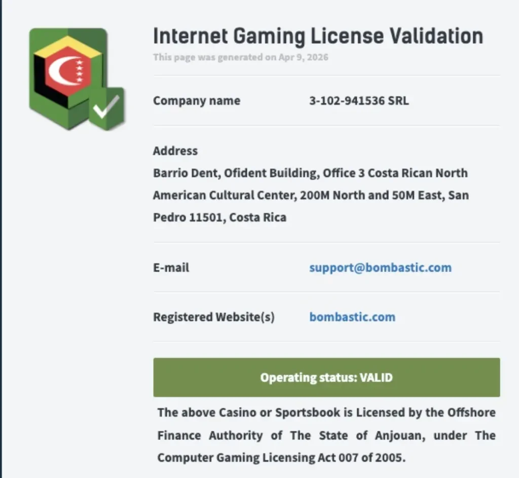 Bombastic Anjouan license