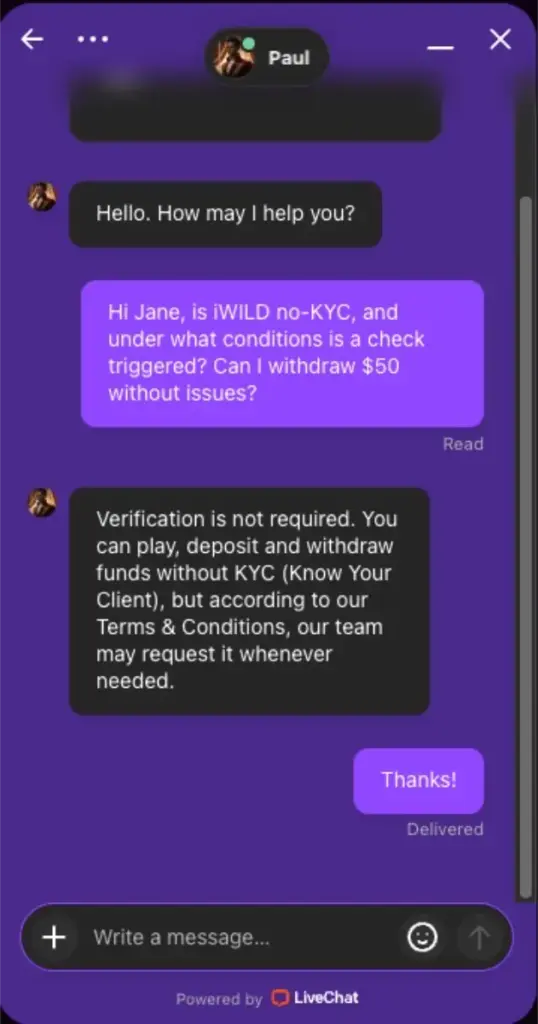 iwild live chat agent
