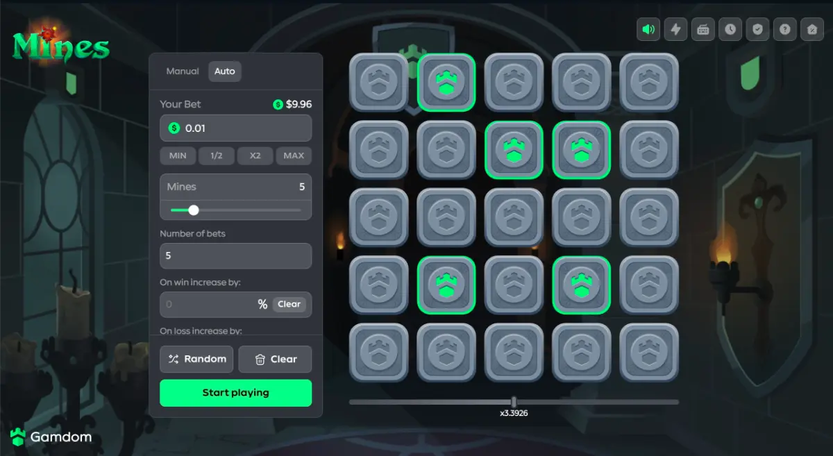 Mines by Gamdom auto mode