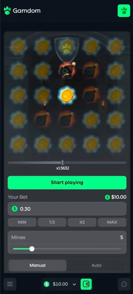 Gamdom mines mobile preview