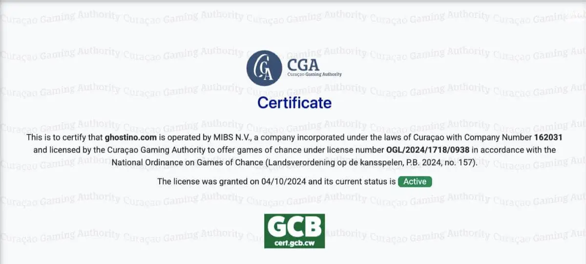 Ghostino casino license