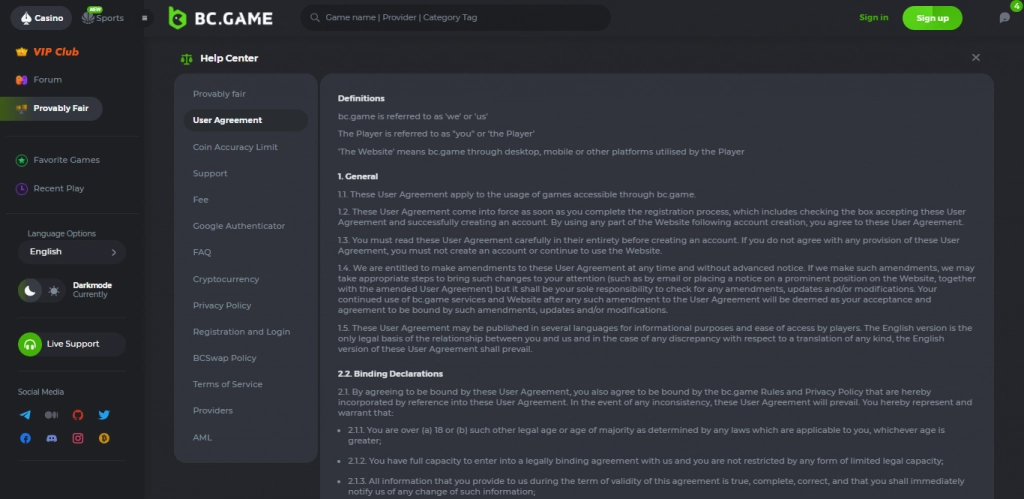 BC.Game Terms & Conditions