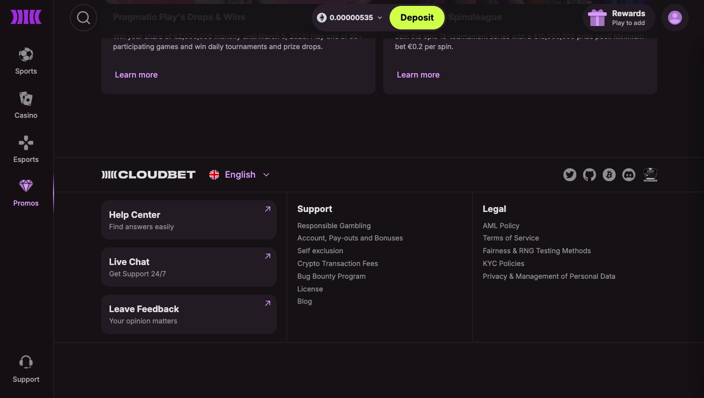cloudbet footer