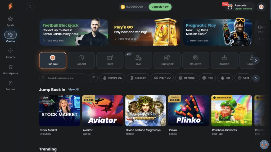 cloudbet binance casino lobby