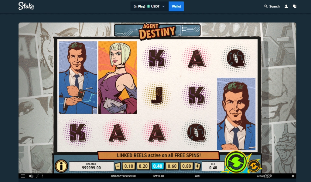 Screenshot of Agent Destiny slot on Stake casino
