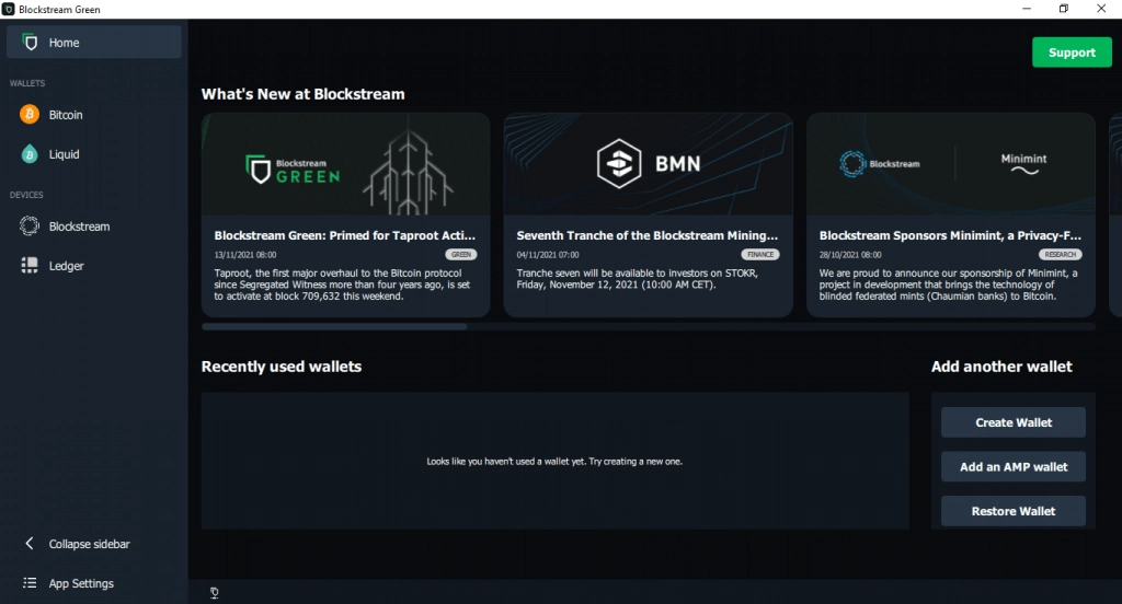 Blockstream wallet screenshot main page