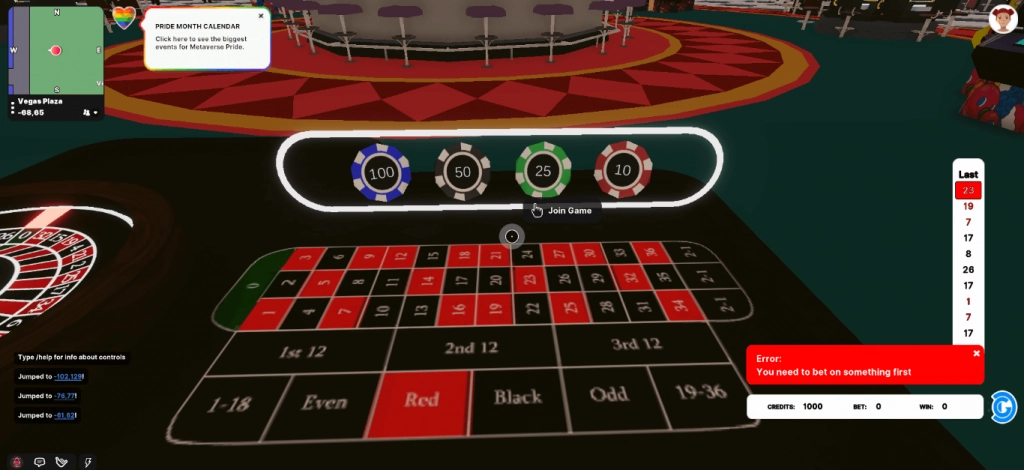 metaverse roulette game screenshot