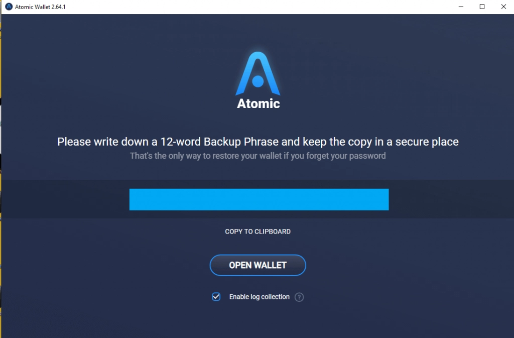 Atomic wallet seed phrase screen