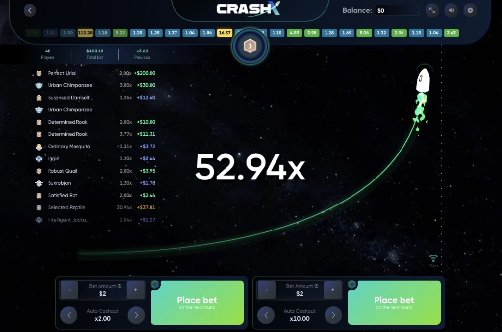 crash x rocket crash game