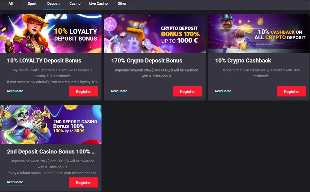 MyStake deposit bonuses