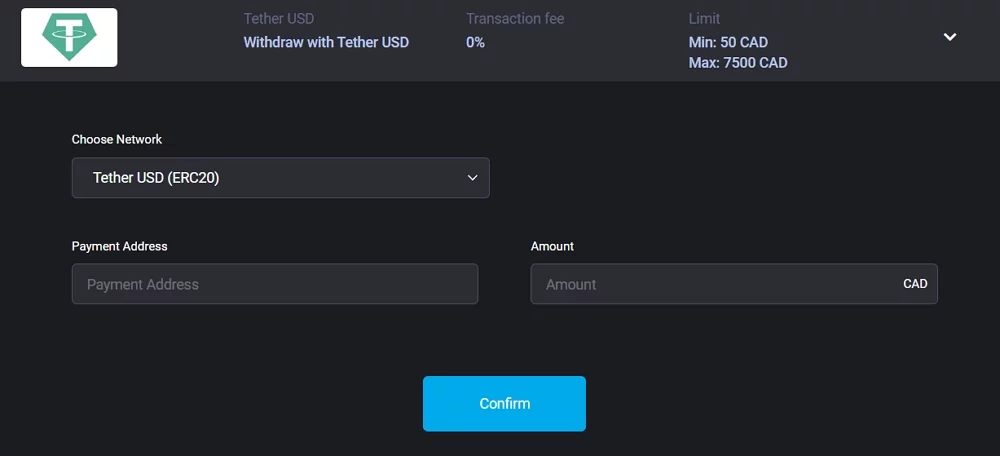 MyStake withdrawal USDT example