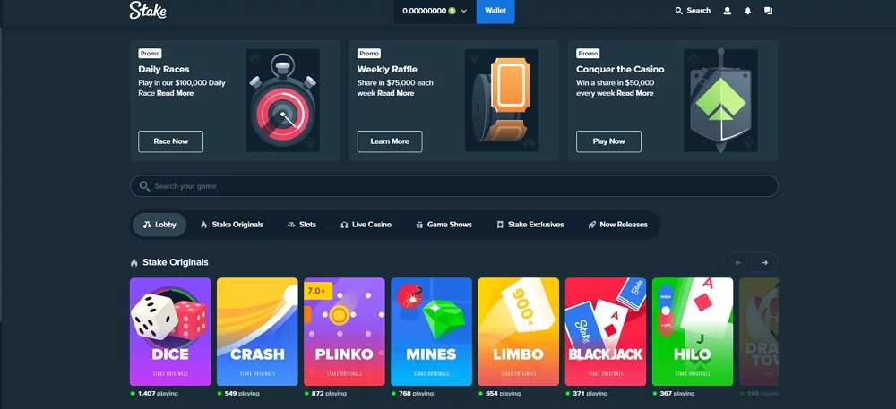 stake casino landing page