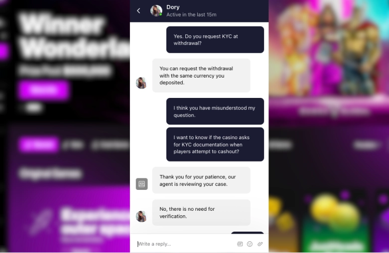 Justcasino live chat test